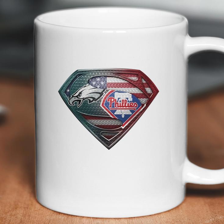 Official Philadelphia Eagles And Philadelphia Phillies Superman American Flag Layer Simpson Shirt Coffee Mug