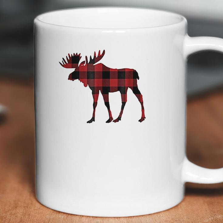 Red Black Buffalo Plaid Flannel Christmas Moose Coffee Mug