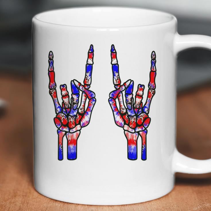 Rock On Rock Star Skeleton Hands Tie Dye 4Th Of July Coffee Mug