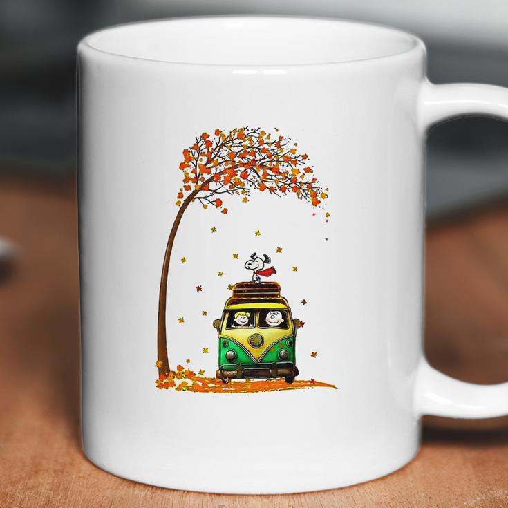 Snoopy With Friends Hippie Car Autumn Leaf Coffee Mug