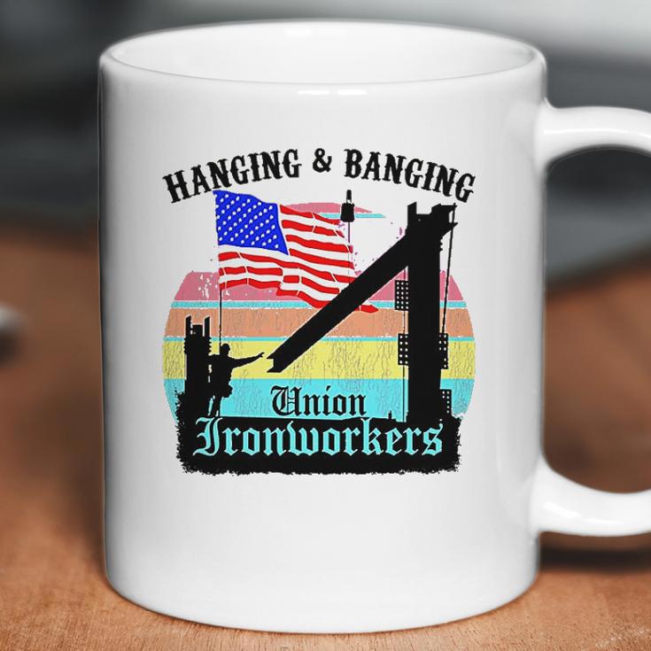 Union Ironworkers Hanging & Banging American Flag Coffee Mug