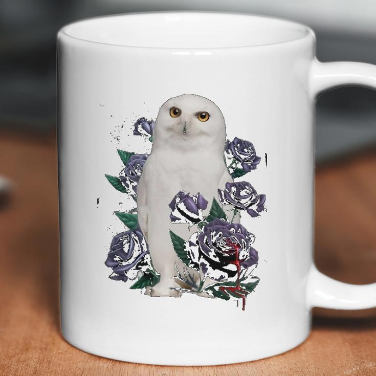 A White Owl And Purple Roses Coffee Mug