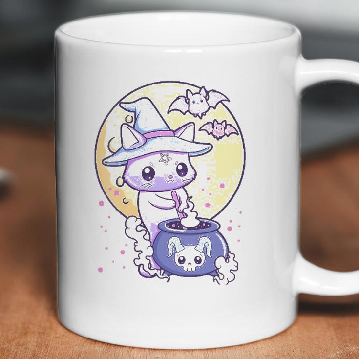 Womens Kawaii Pastel Goth Cute Creepy Witch Cat Wicca V-Neck Coffee Mug