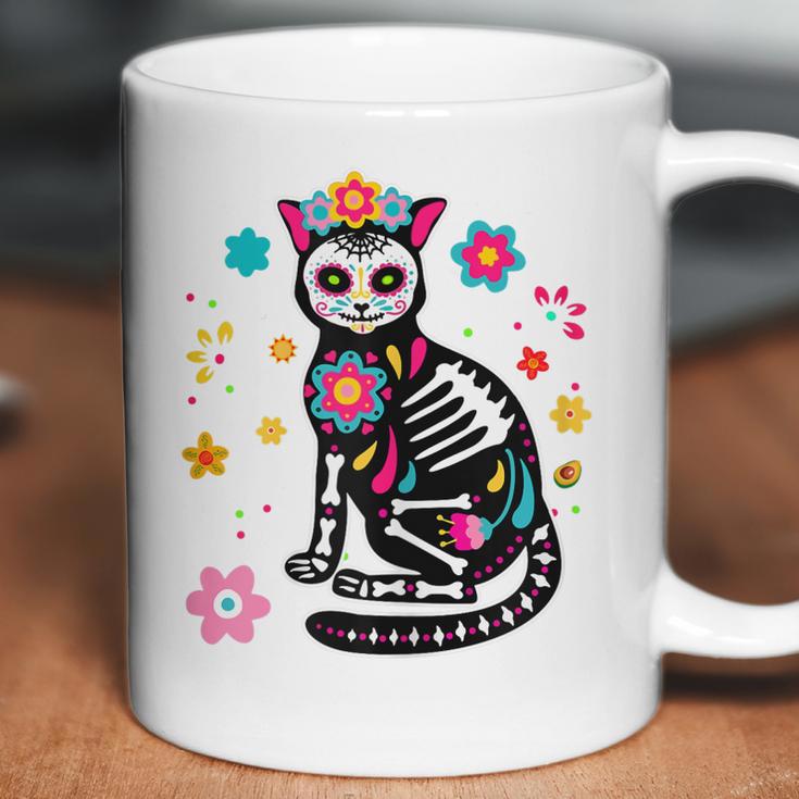 Womens Mexican Cat Dia De Los Muertos Sugar Skull Day Of The Dead Coffee Mug