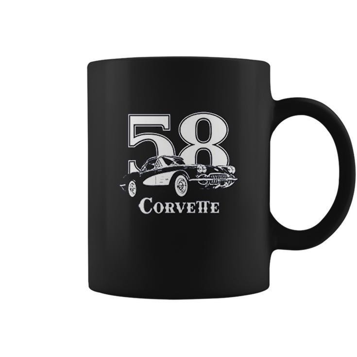 1958 Corvette Three Quarter View With Year And Model Dark Color Coffee Mug