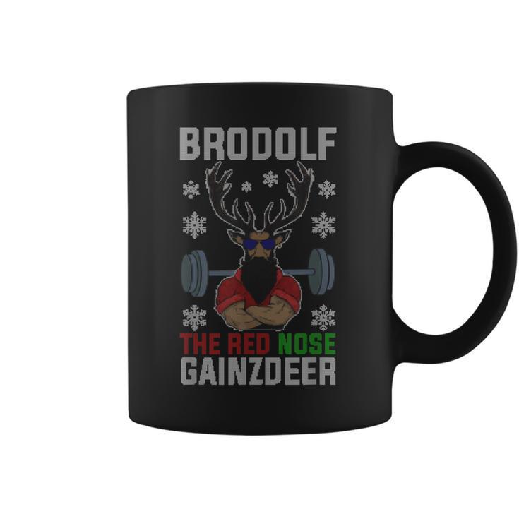 Brodolf The Red Nose Gainzdeer Gym Ugly Christmas Coffee Mug