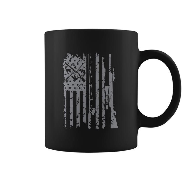 Cool Fishing Rod Hunting Rifle American Flag Gift Coffee Mug