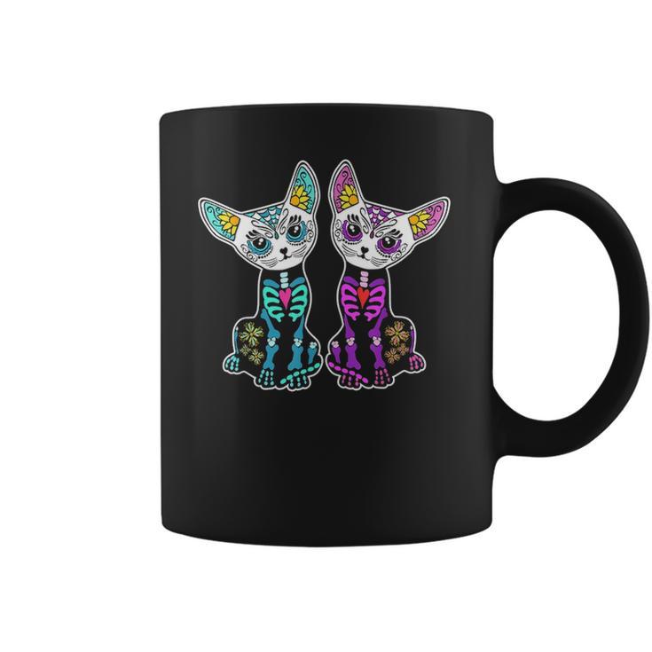 Day Of Dead Sugar Cats Skeleton Skull Coffee Mug