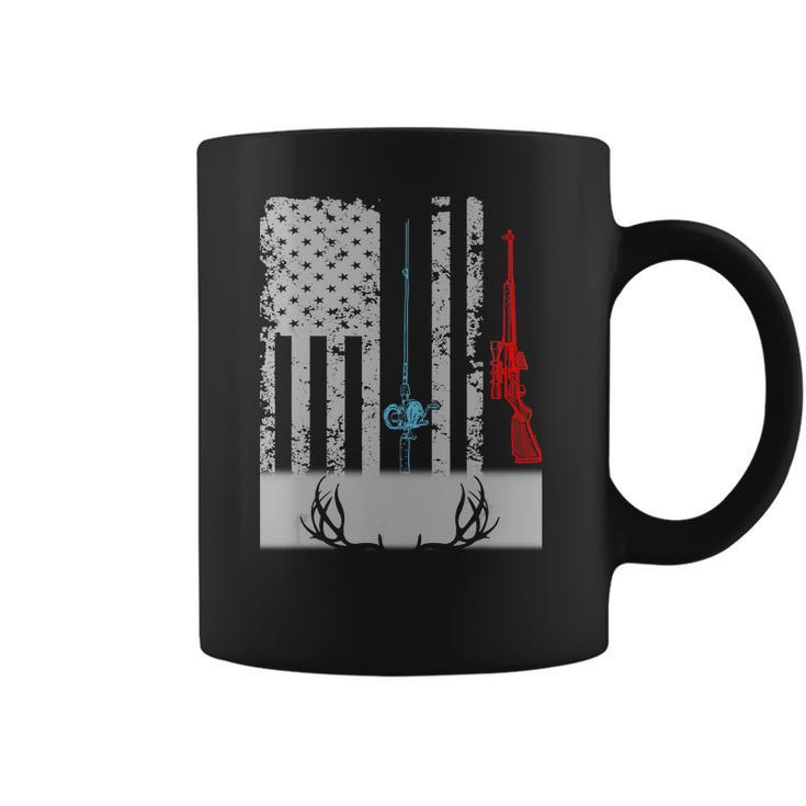 Fishing Rod Hunting Rifle American Flag T-Shirt Coffee Mug