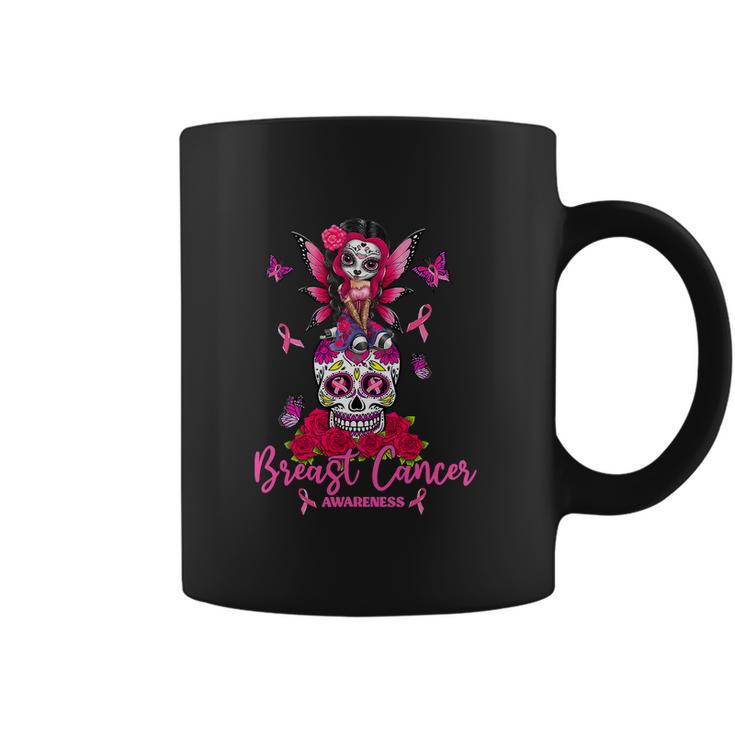 Funny Ribbon Like A Girl Sugar Skull Fight Breast Cancer Awareness Graphic Design Printed Casual Daily Basic Coffee Mug