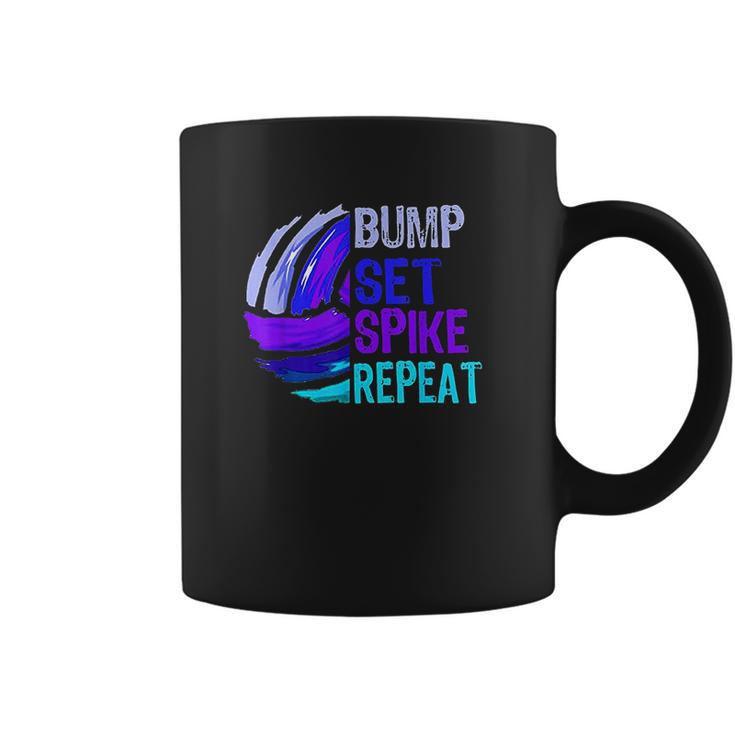 Girls Volleyball Bump Set Spike Repeat Blue Purple Teen Gift Coffee Mug