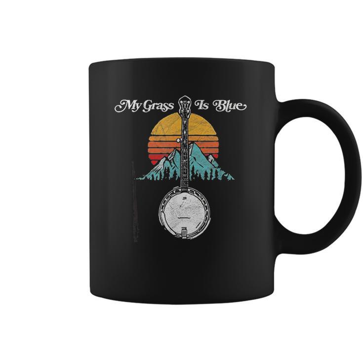 My Grass Is Blue Retro Rocky Mountain Banjo Bluegrass Coffee Mug