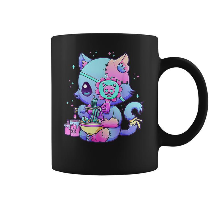 Kawaii Creepy Cat Eating Ramen Noodles Pastel Goth Aesthetic  Men Women T-Shirt Graphic Print Casual Unisex Tee Coffee Mug