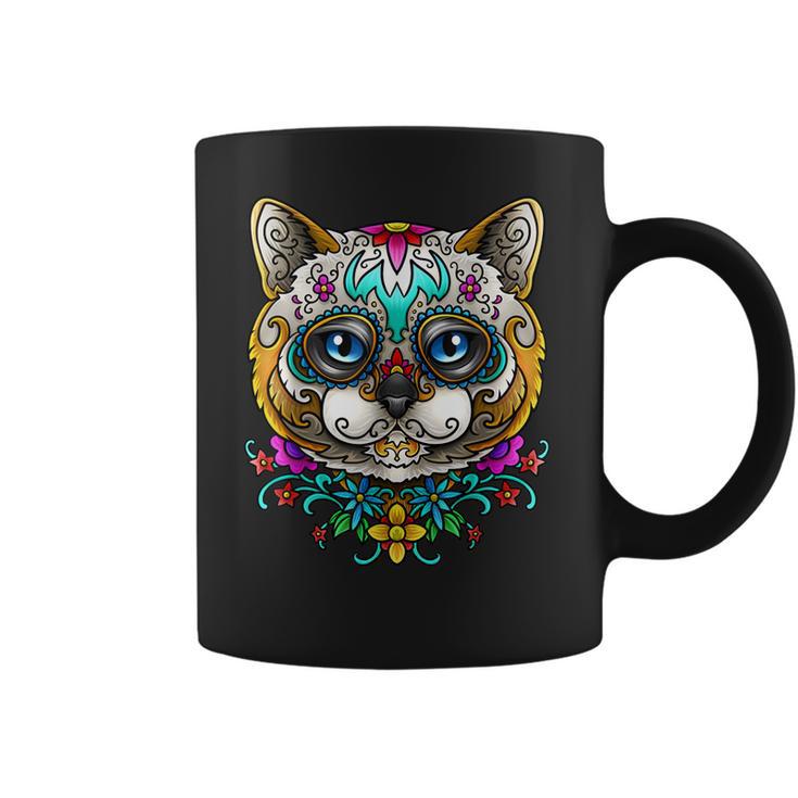 Kitty Cat Sugar Skull  Day Of The Dead Dia De Muertos Coffee Mug