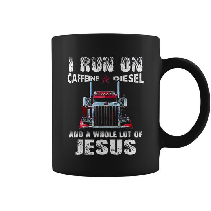 Mens Caffeine Diesel Jesus Christian Trucker Distressed Coffee Mug