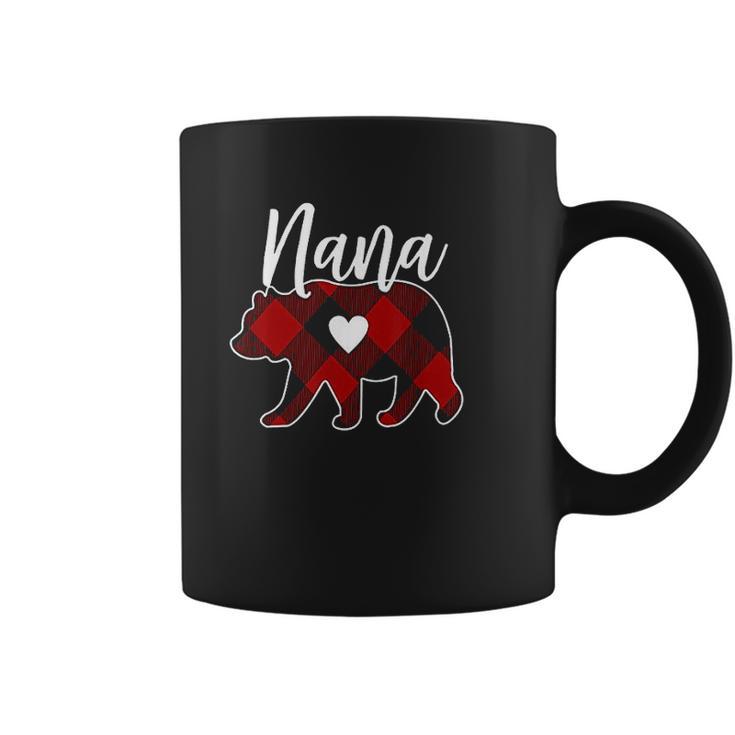 Nana Bear Christmas Buffalo Plaid Red White Coffee Mug