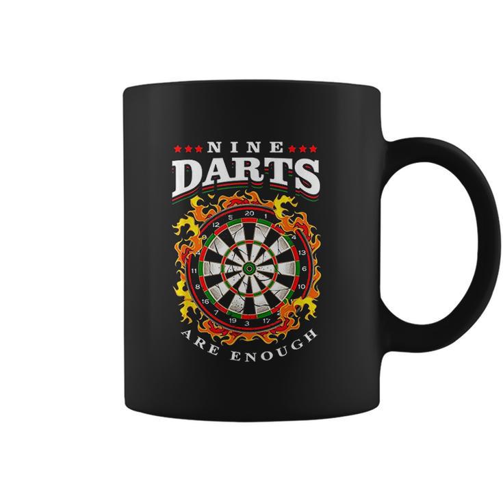 Nine Darts Are Enough Dartboard In Flames Coffee Mug