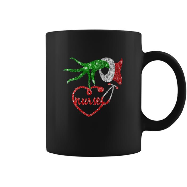 Nurse Grinch Hand Holding Stethoscope Christmas Coffee Mug