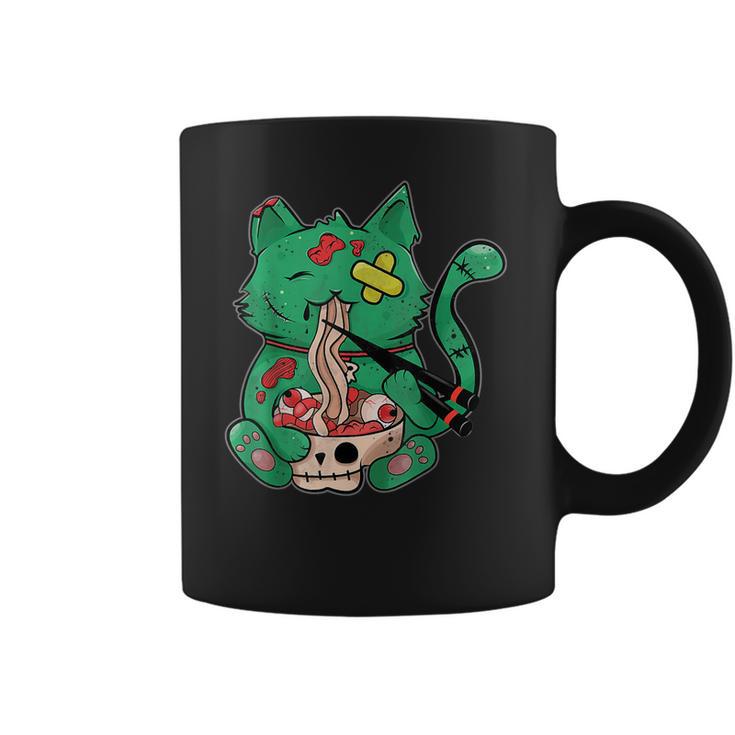 Pastel Goth Kawaii Creepy Cat Eating Ramen Noodles Halloween Men Women T-Shirt Graphic Print Casual Unisex Tee Coffee Mug