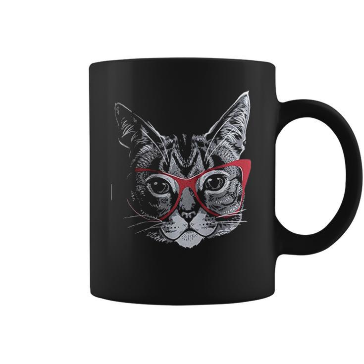 Red Linda Glasses Cat Sassy Funny Kitty Belcher Cute Coffee Mug