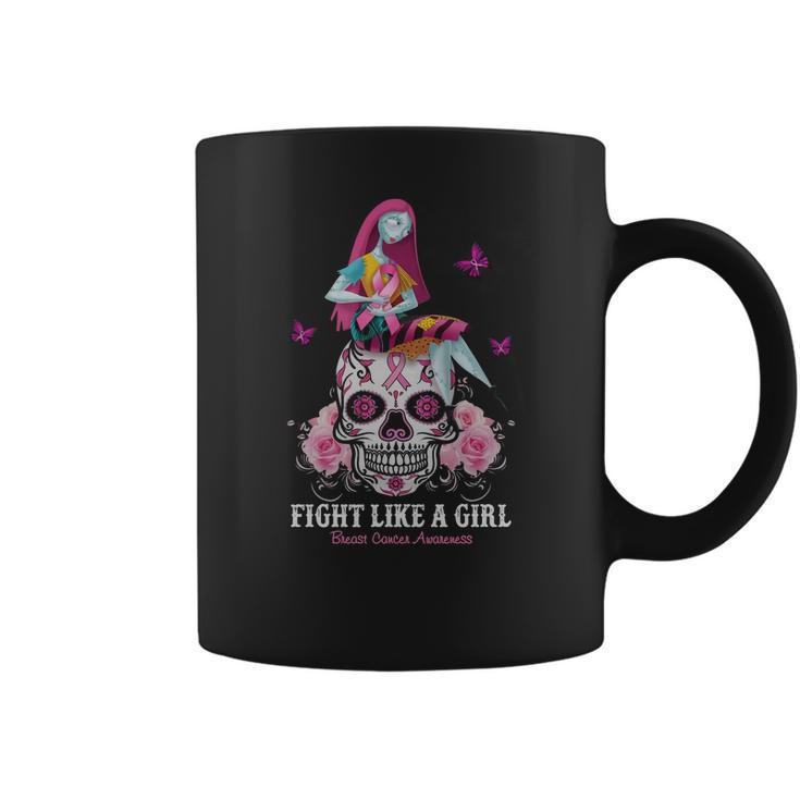 Sally Fight Like A Girl Breast Cancer Awareness Sugar Skull Shirt Coffee Mug