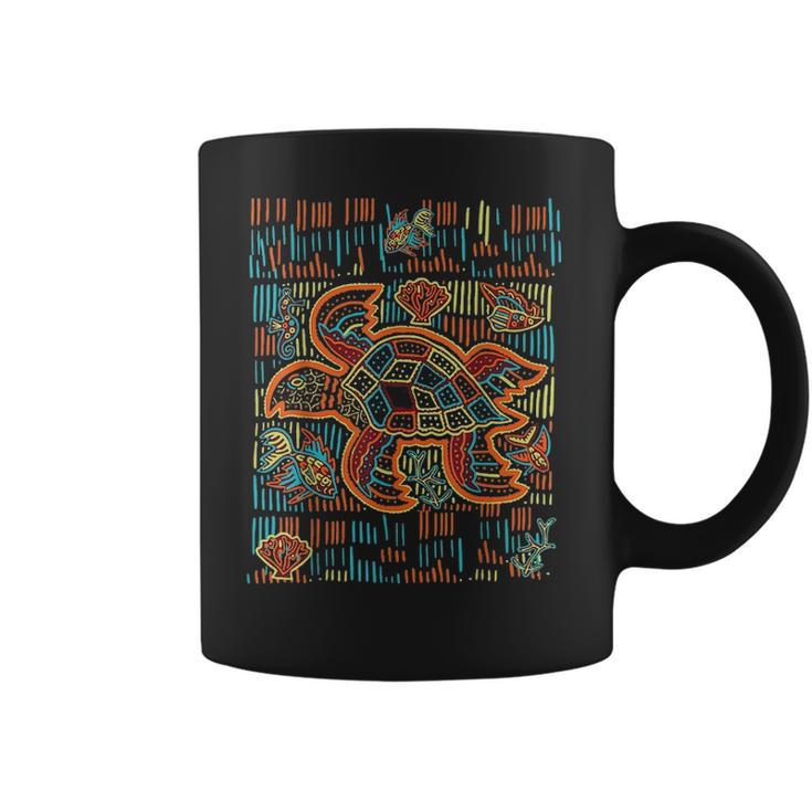 Sea Turtle  Inspired By Mola Artwork Of Panama Kuna Coffee Mug