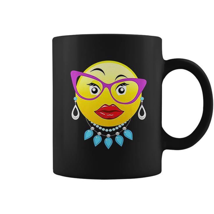 Smiling Emojis Lady Bling Face Glasses Women Coffee Mug