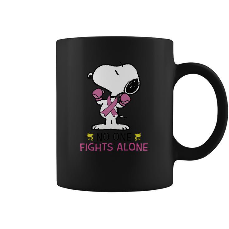 Snoopy No One Fights Alone Breast Cancer Awareness Shirt Coffee Mug