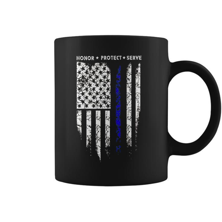 Sr Thin Blue Line Usa Protect Police Flag Army American Coffee Mug