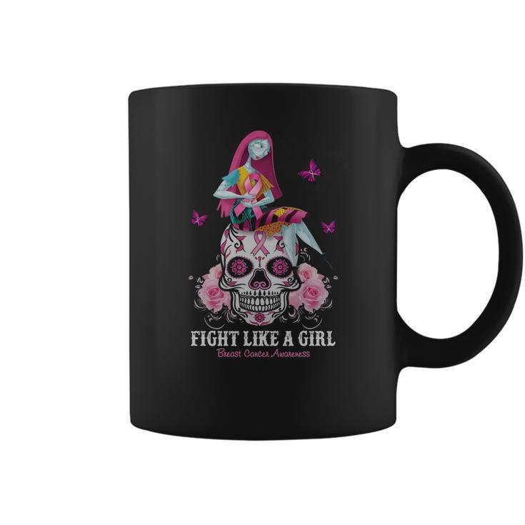 Sugar Skull Fight Like A Girl Breast Cancer Awareness Shirt Coffee Mug