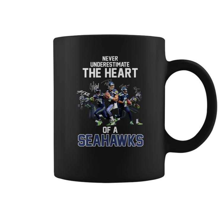 Never Underestimate The Heart Of A Seattle Seahawk Signatures Shirt Coffee Mug