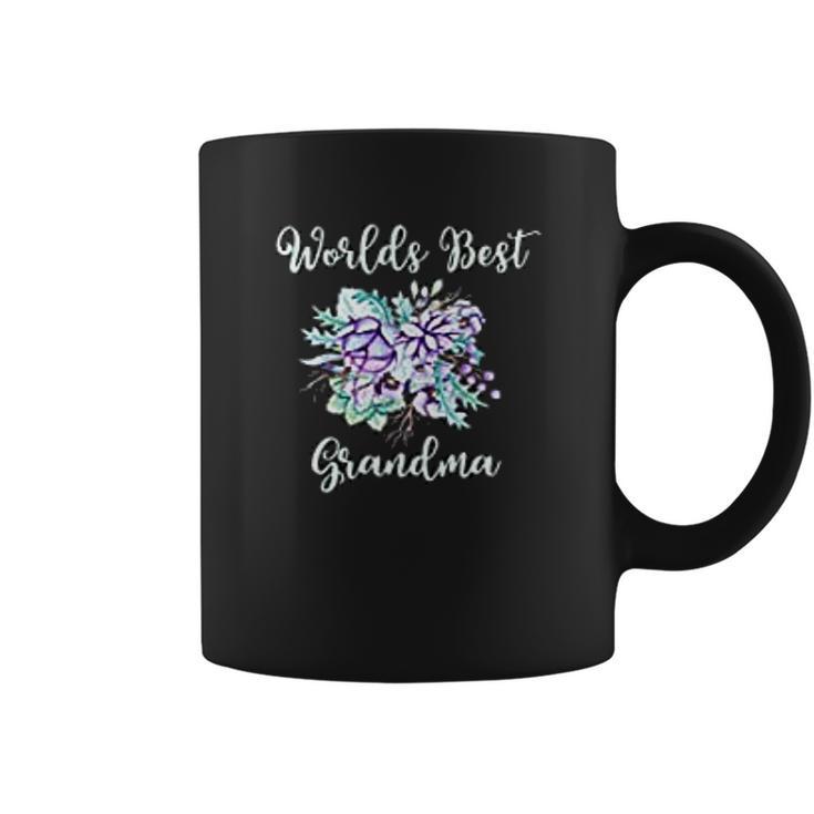 Worlds Best Grandma Gifts Purple Aqua Flower Coffee Mug