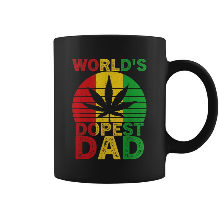 Worlds Dopest Dad Vintage Weed Leaf Cannabis Marijuana Coffee Mug