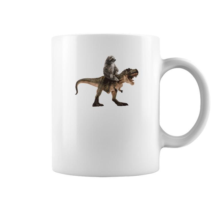 Cute Sloth Riding A Trex Tyrannosaurus Rex Coffee Mug