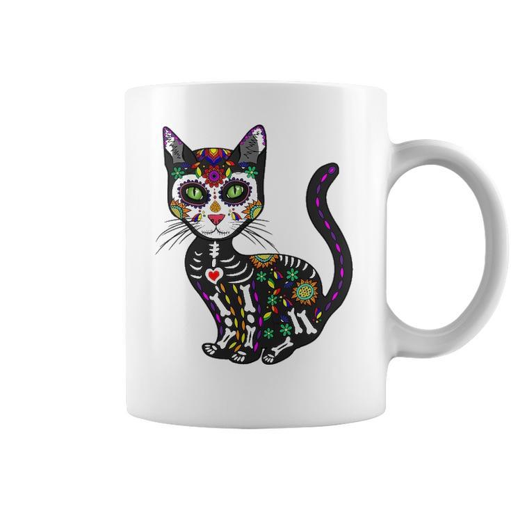 Cute Sugar Skull Mexican Cat Halloween Day Of The Dead Coffee Mug