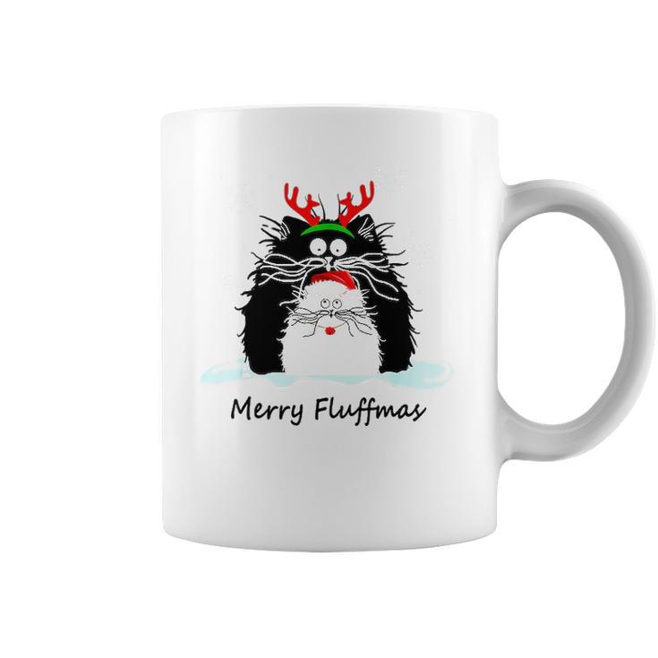 Fun Cat Merry Fluffmas Reindeer Christmas Kitten Meowlover Coffee Mug