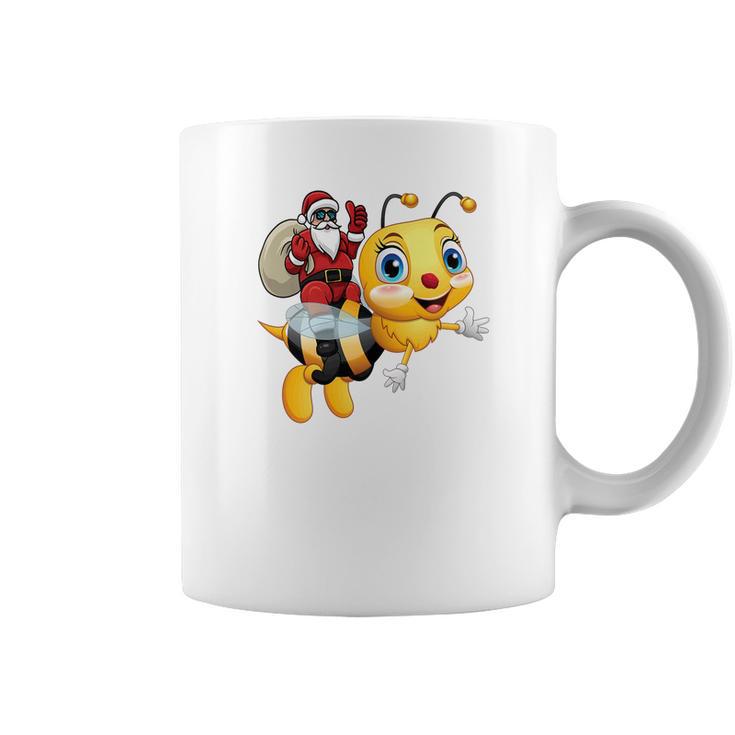 Funny Bee Christmas Santa Riding On Honey Bee Coffee Mug