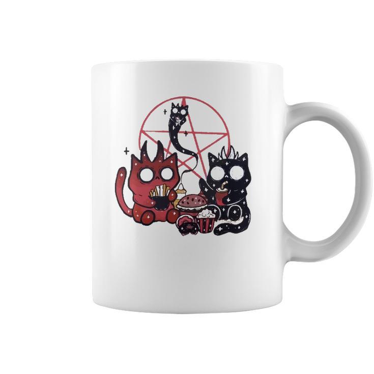 Kawaii Pastel Goth Art Cute Demon Cats Pentagram Fries Chill Coffee Mug