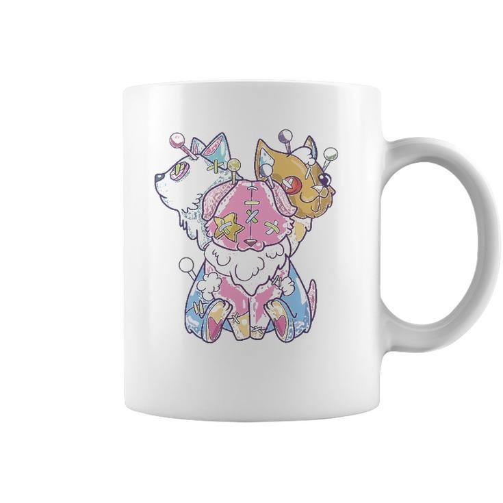 Kawaii Pastel Goth Voodoo Doll Cute Creepy 3 Headed Dog Coffee Mug