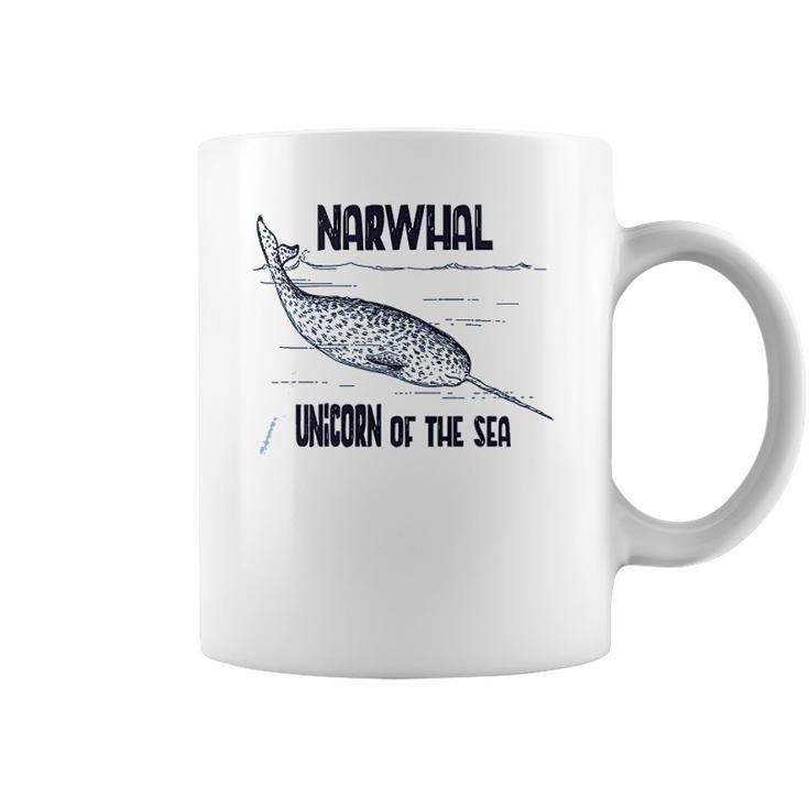 Narwhal Unicorn Of The Sea Humpback Whales Cetaceans Deep Blue Ocean Waves Nautical Marine Mammals Coffee Mug