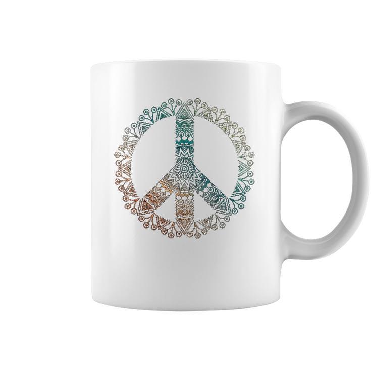 Neutral Boho Yoga Ornate Mandala Peace Sign Hippie Coffee Mug