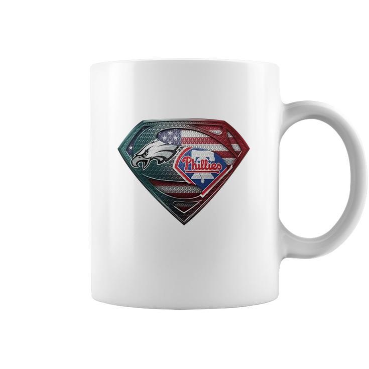 Official Philadelphia Eagles And Philadelphia Phillies Superman American Flag Layer Simpson Shirt Coffee Mug