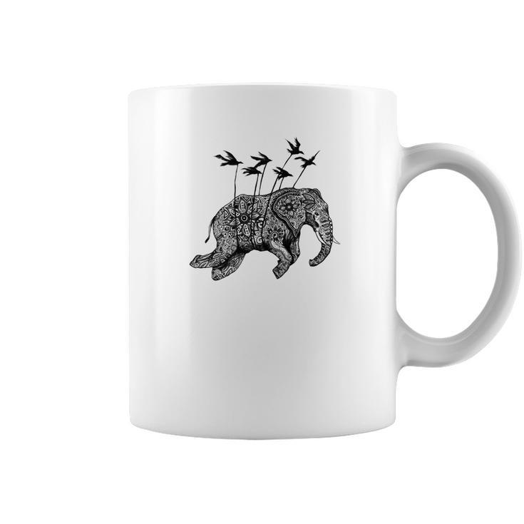 Ornate Elephant Tee Henna Mehndi Flying Coffee Mug