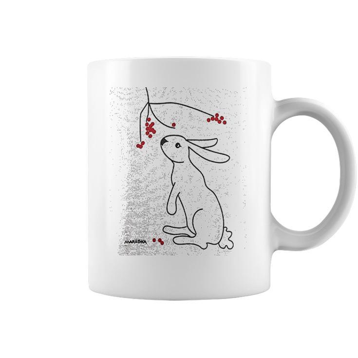 Rabbit And Winter Berries Coffee Mug