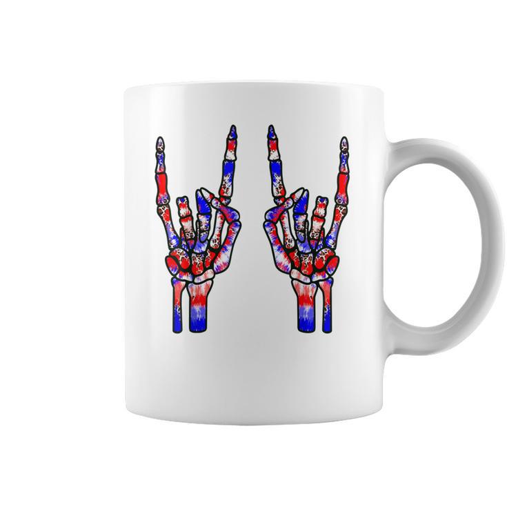 Rock On Rock Star Skeleton Hands Tie Dye 4Th Of July Coffee Mug