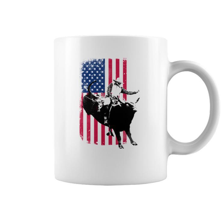 Rodeo Bull Rider Patriotic American Flag Coffee Mug