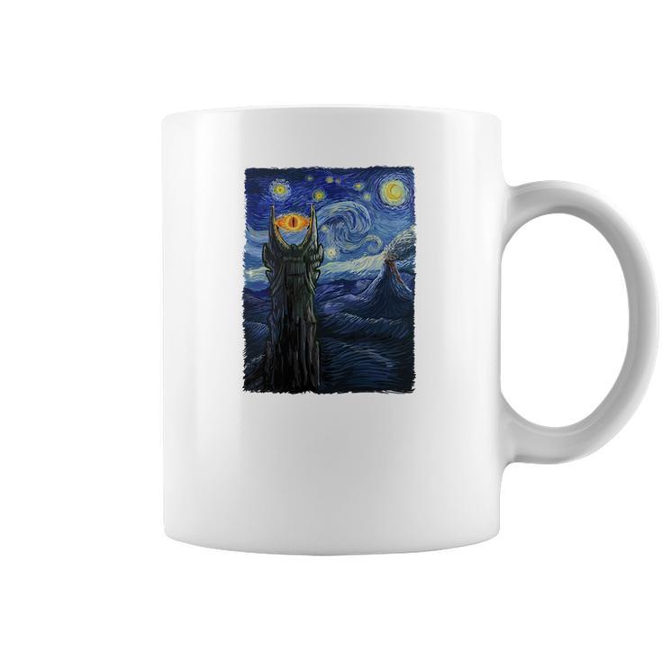 Vincent Van Gogh The Starry Night With Lord Of The Rings Middle Earth Sauron Tower Evil Eye Tshirt Coffee Mug