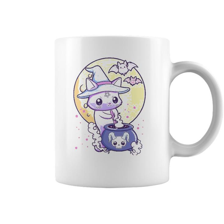 Womens Kawaii Pastel Goth Cute Creepy Witch Cat Wicca V-Neck Coffee Mug