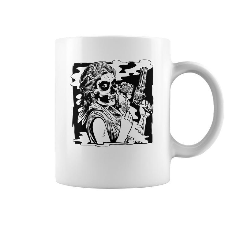 Gun And Roses Skull Girl Graphic Design Printed Casual Daily Basic Coffee Mug