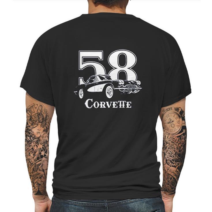 1958 Corvette Three Quarter View With Year And Model Dark Color Mens Back Print T-shirt